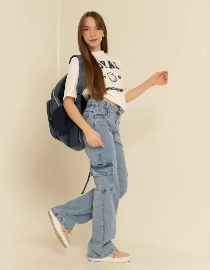 CALCA JEANS FEMININA WID CARGO